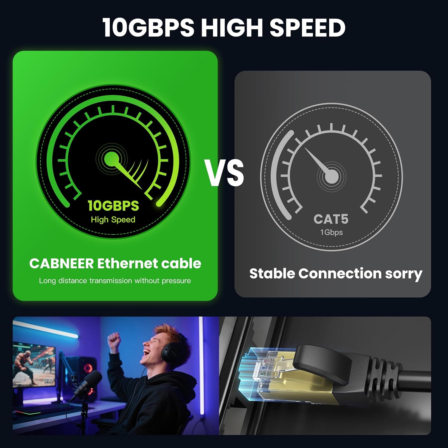 Thumbnail 1 de CABNEER Cat 6 Outdoor Ethernet Cable 10M 23AWG – Direct Burial, UV-Resistant, Heavy-Duty, 10Gbps