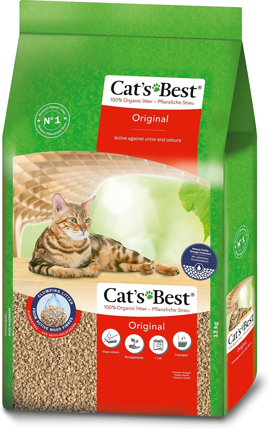 Detalle de Cat's Best キャッツベスト オリジナル 30L 固まる木の猫砂 針葉樹・植物性凝固剤