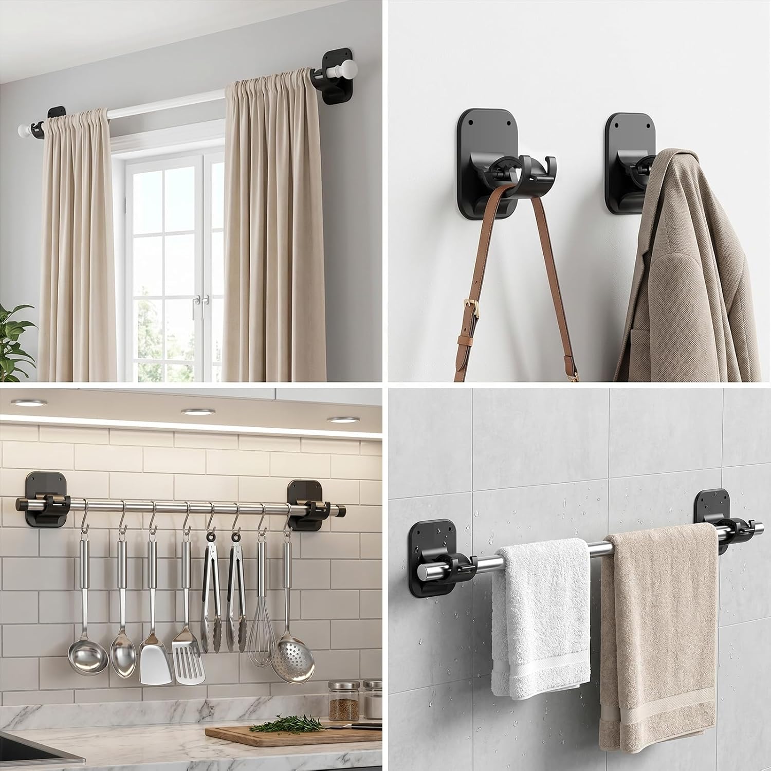 Thumbnail 6 de No-Drill Curtain Rod Brackets (20LB) for Apartment Living