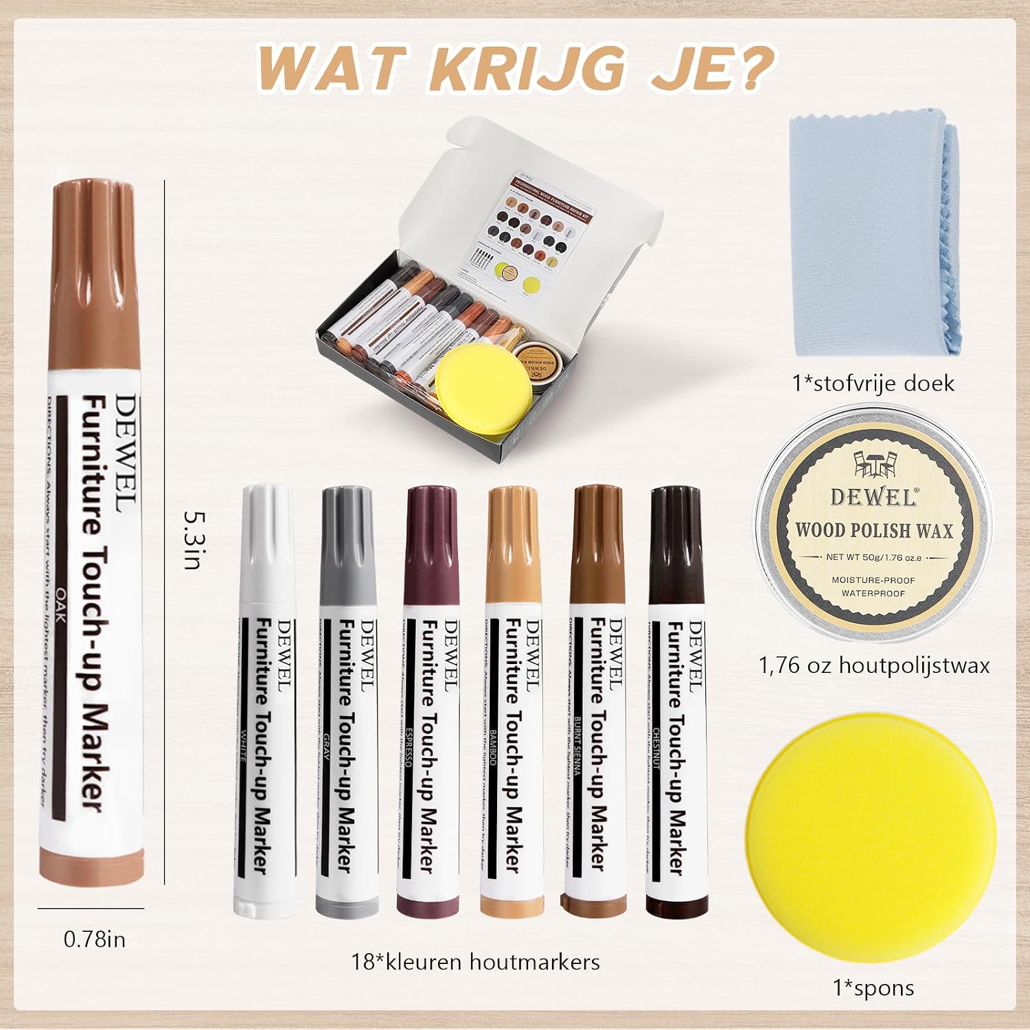 Thumbnail 5 de DEWEL JY-AT-0105-18X-D meubelreparatieset met 18 houtmarkers en polijstwas