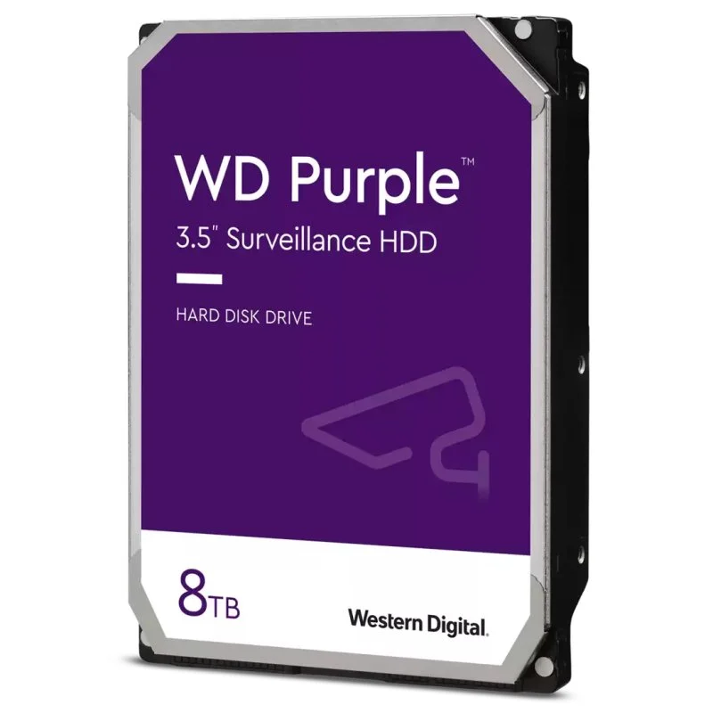 Detalle de WD Purple 3.5" 8TB SATA III — almacenamiento confiable para videovigilancia 24/7