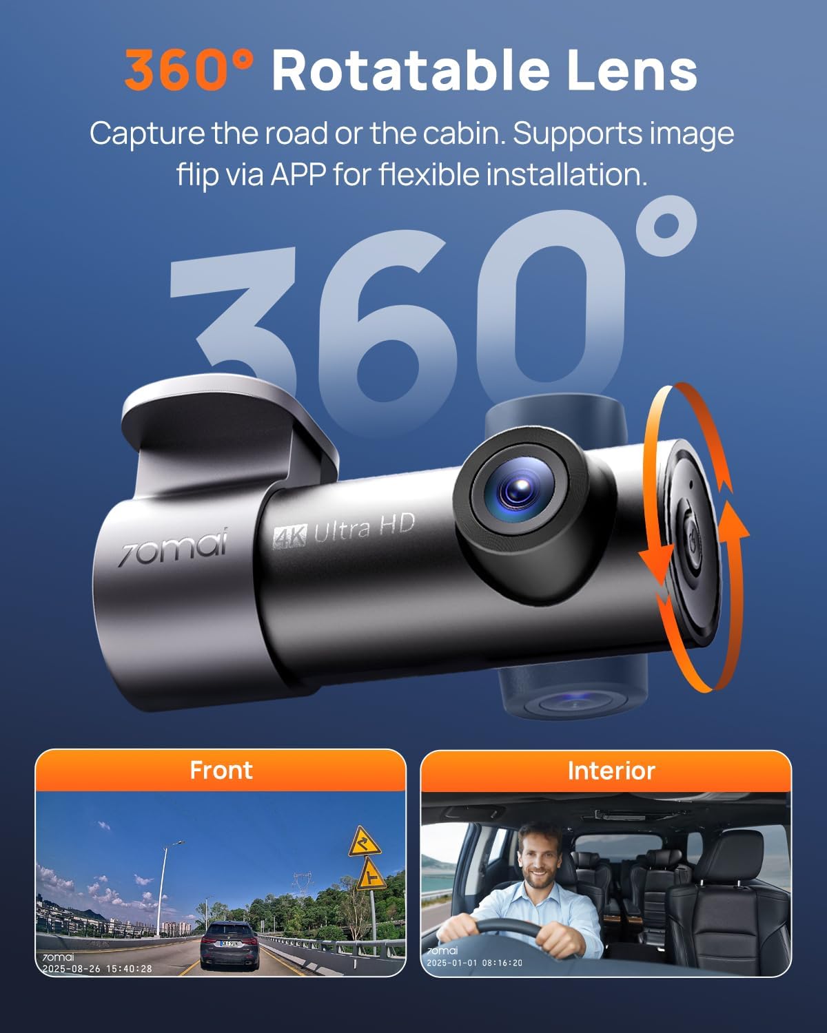 Thumbnail 5 de 70mai Dash Cam M310 Plus 4K: Compact 4K Car Camera with 360° Rotation and 210s Emergency Recording
