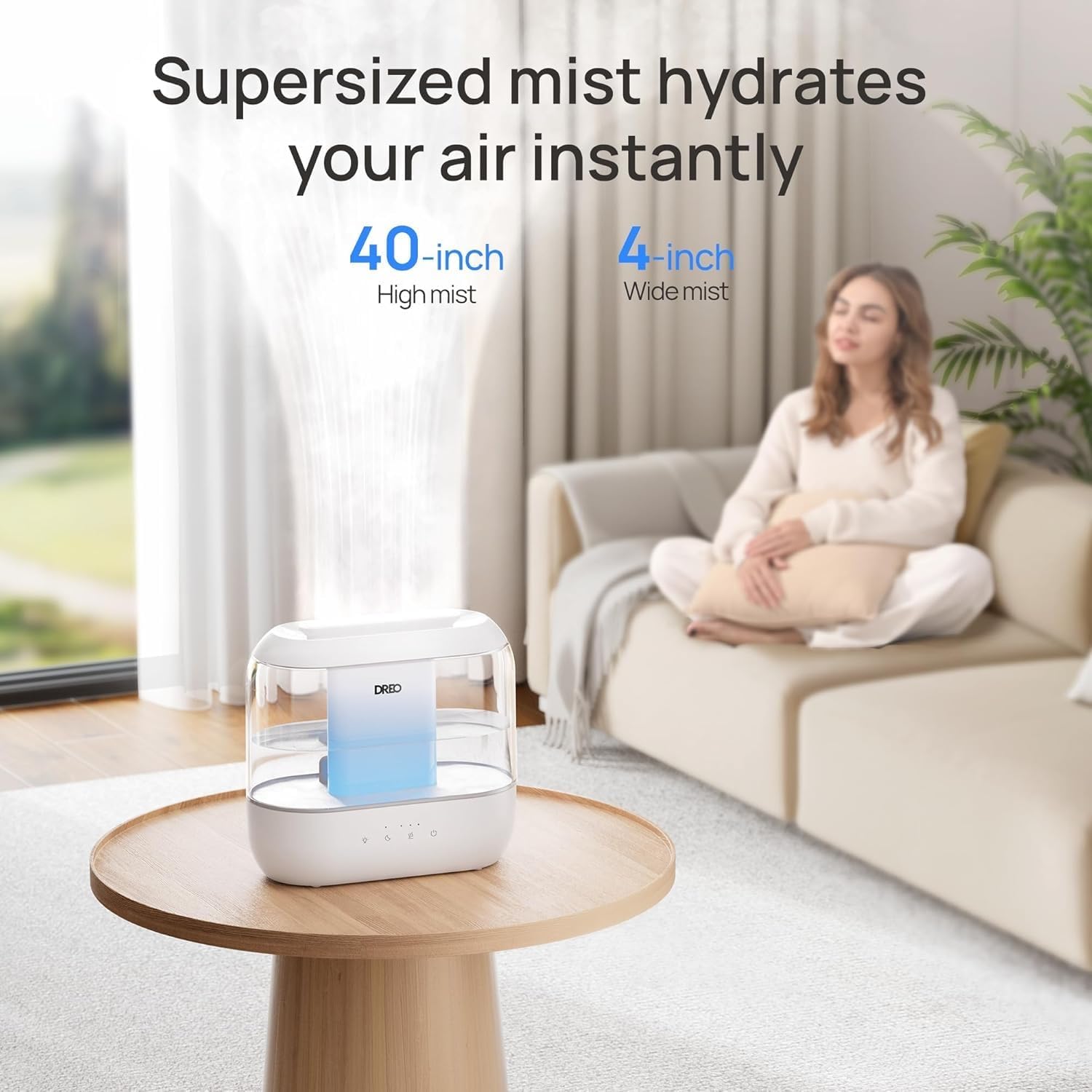 Detalle de DREO DR-HHM001 Ultrasonic Cool-Mist Humidifier, 4 L Top-Fill, Night Light