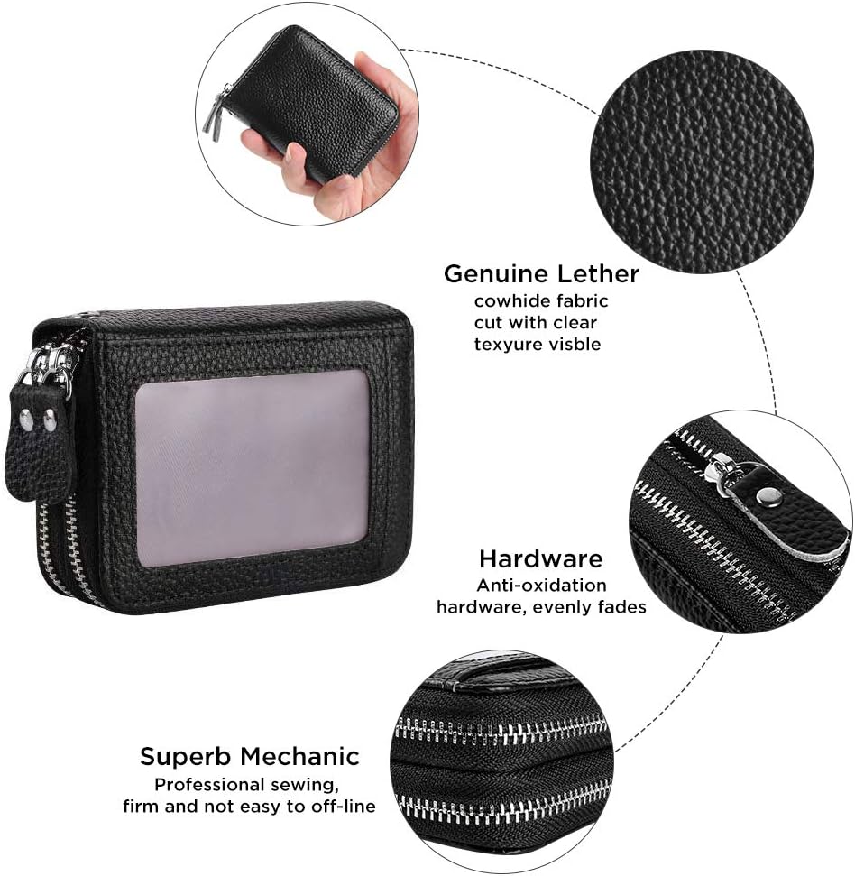 Detalle de Flintronic Porta Carte di Credito in Pelle RFID – Portafoglio con Cerniera, Nero, 14 Slot
