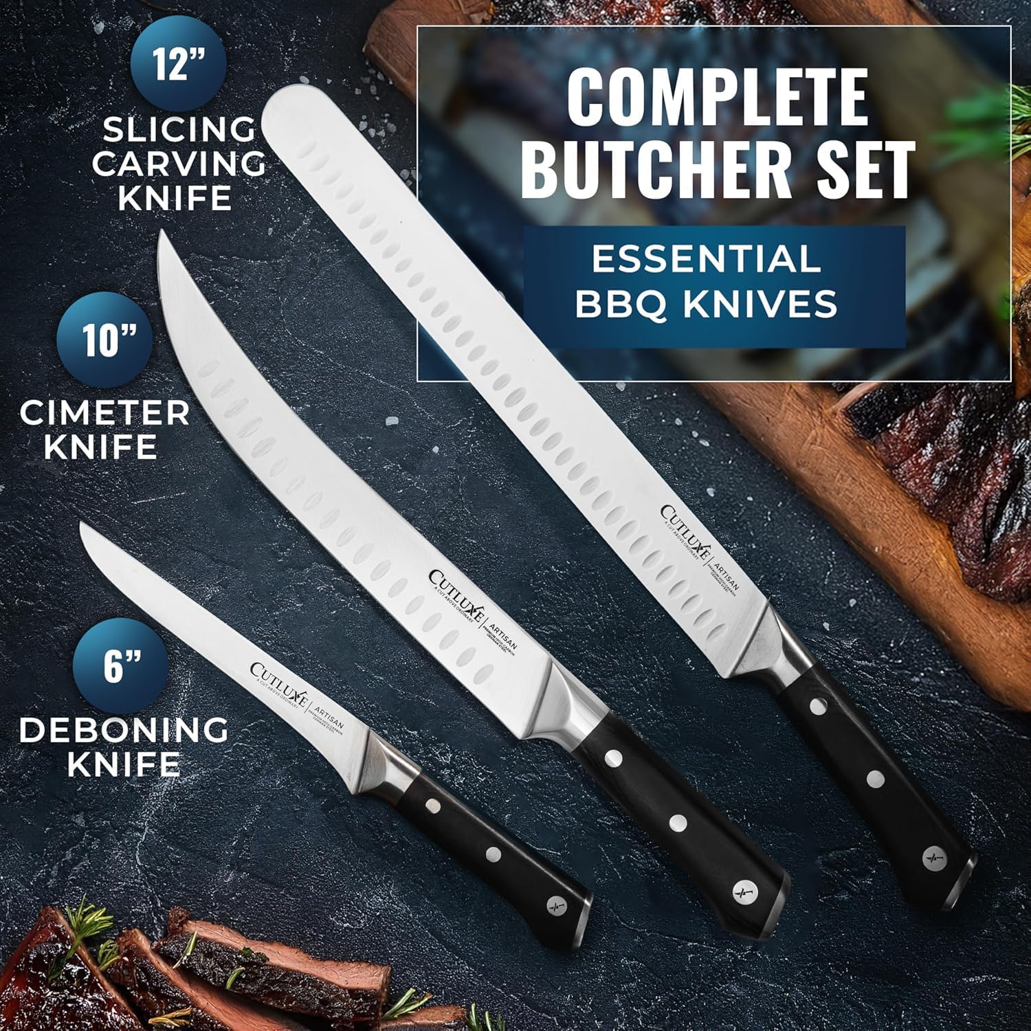 Detalle de Cutluxe butcher knife set, 3-piece