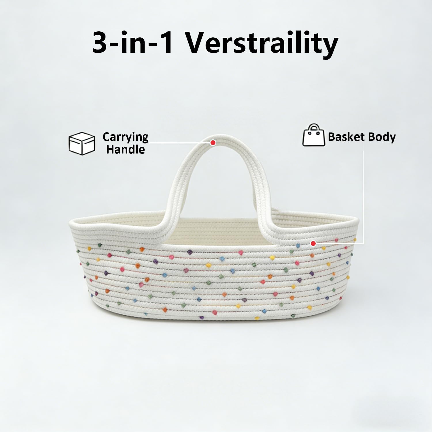 Thumbnail 2 de Pinky Reborn Rainbow Design Cotton Rope Reborn Doll Basket – Foldable With Handle