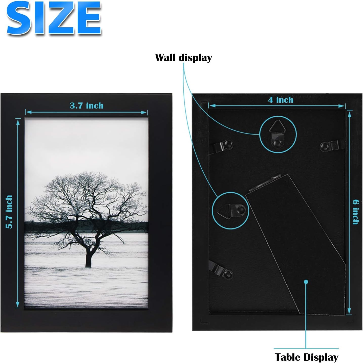 Thumbnail 2 de Egofine 6x4 Photo Frames – 4-Pack, 100% Solid Wood with Acrylic Glass, Black