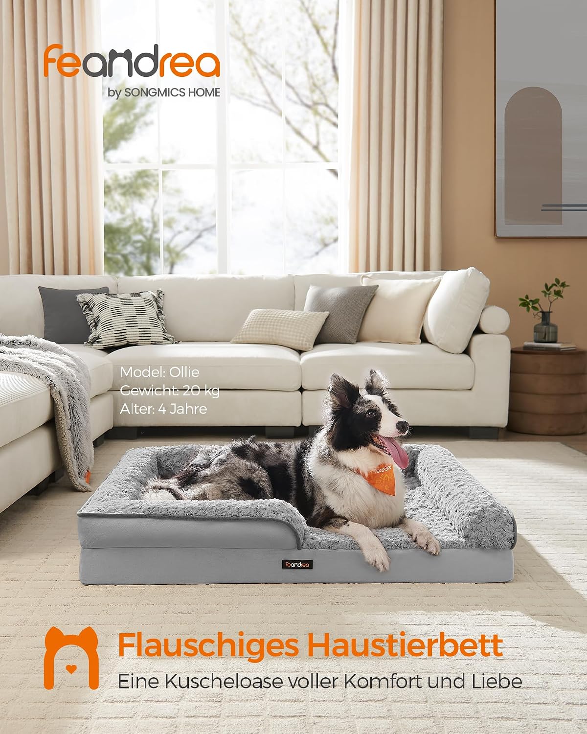 Detalle 2 de Feandrea PGW253G01 orthopädisches Hundebett 106×76 cm