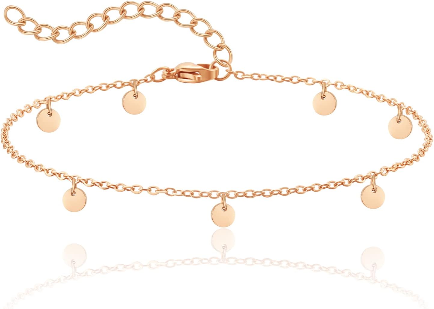 Detalle de RWQIAN Damen Fußkettchen – verstellbare Edelstahl-Kette, 20 cm + 4 cm, wasserfest