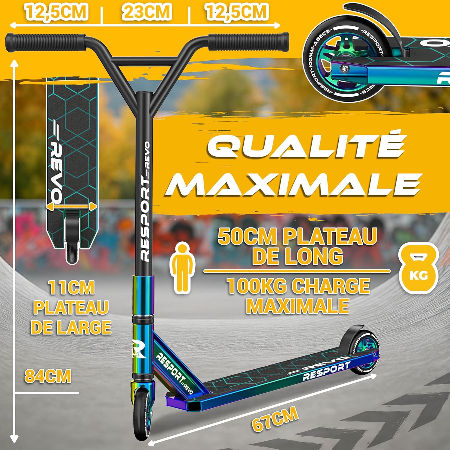 Thumbnail 6 de RE:SPORT Trottinette Stunt Revo – freestyle pour tous les niveaux (100 mm, barre en Y, ABEC 9)