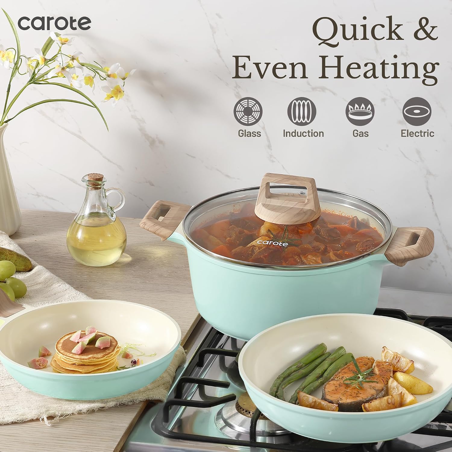 Thumbnail 6 de CAROTE 19pcs Pots and Pans Set with Detachable Handle – Nonstick, Induction Ready, Oven Safe