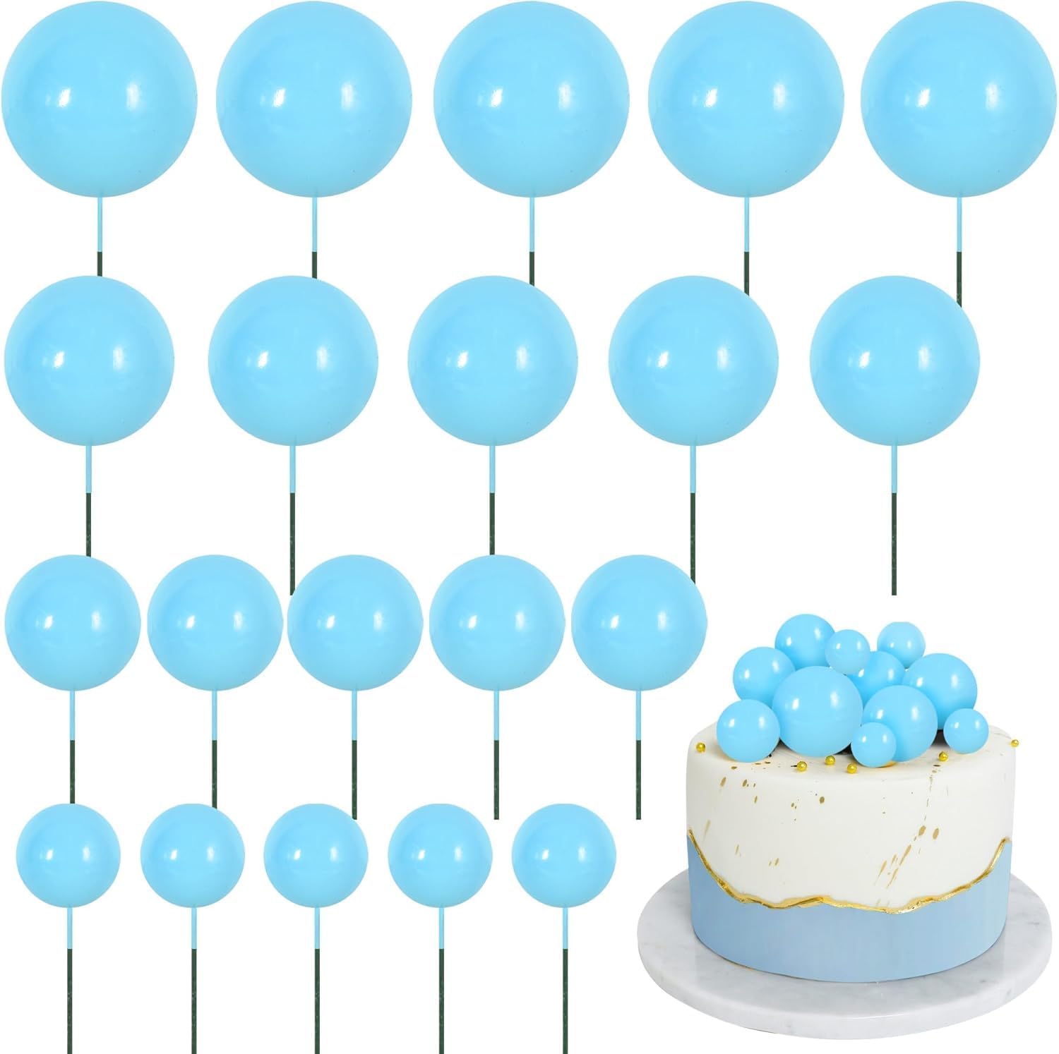 Thumbnail 6 de RIBBOOO 40 Pcs Ball Cake Toppers – Colourful Foam Ball Decorations (Yellow, Blue, Orange)