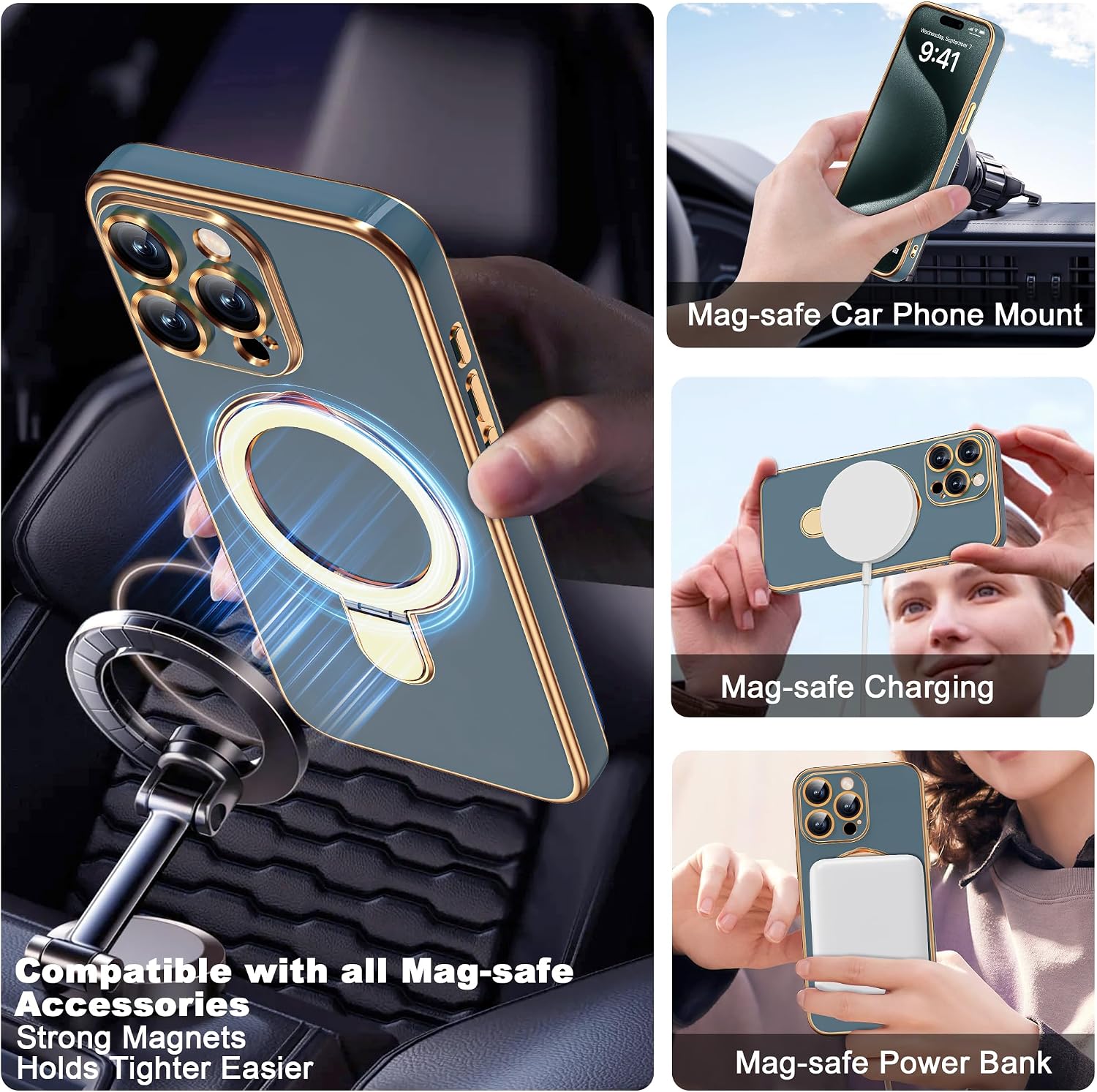 Detalle 2 de ETPESOK Plating Case with Magnetic Ring Stand for iPhone 15 Pro Max (Grey Blue)