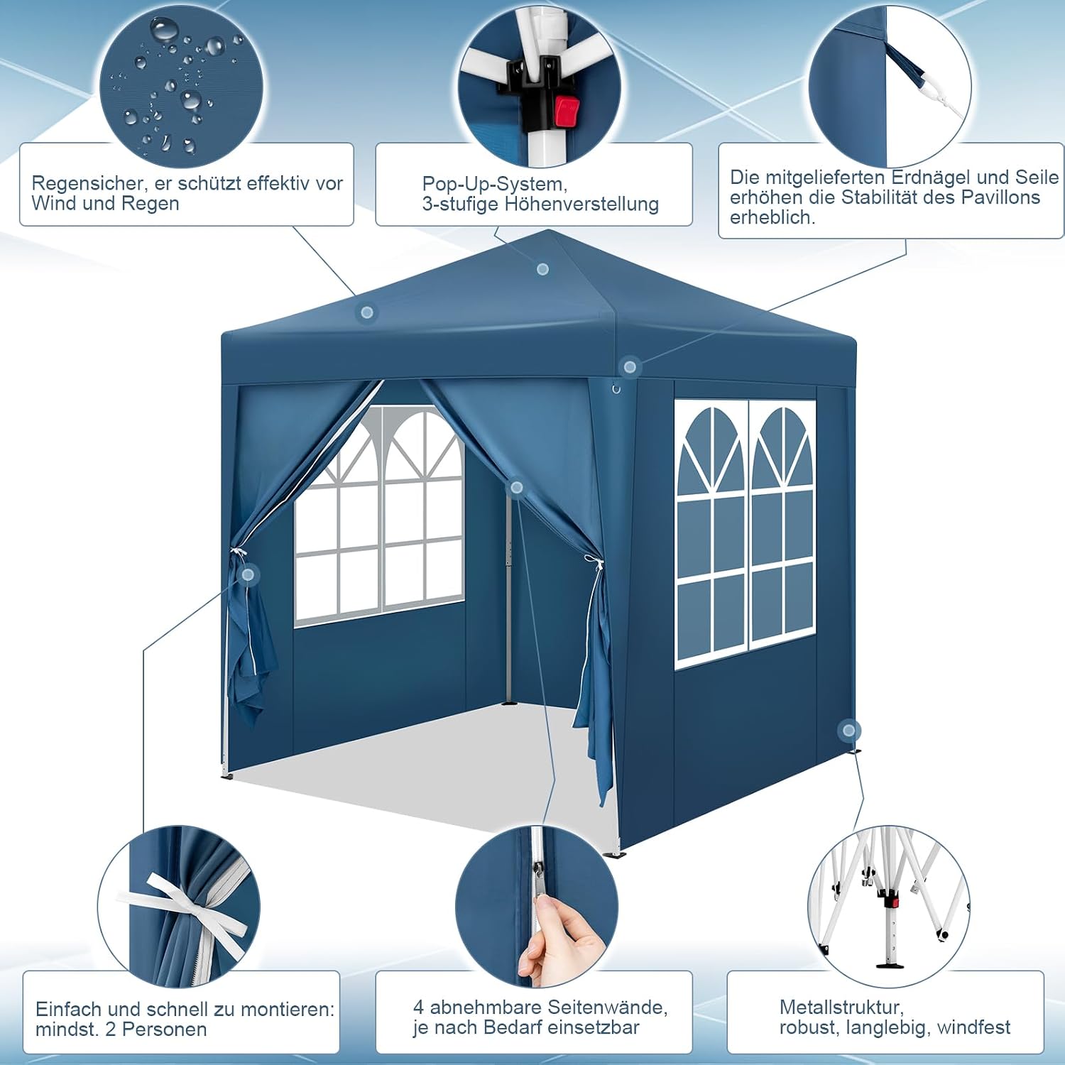 Detalle de WOLTU PVL0013bl vouwpaviljoen 2 x 2 m met 4 zijwanden en UV 50+