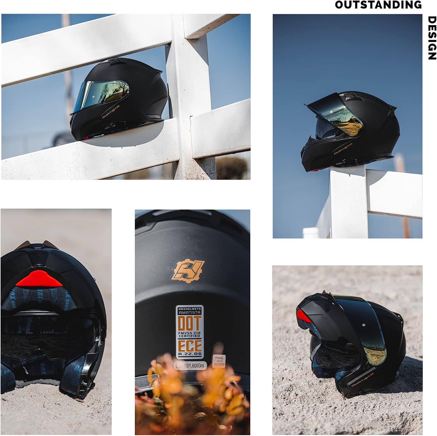 Detalle de HAX Amatista Modular Flip-Up Dual Visor Motorcycle Helmet (Matte Black, XXL) — DOT/ECE Approved