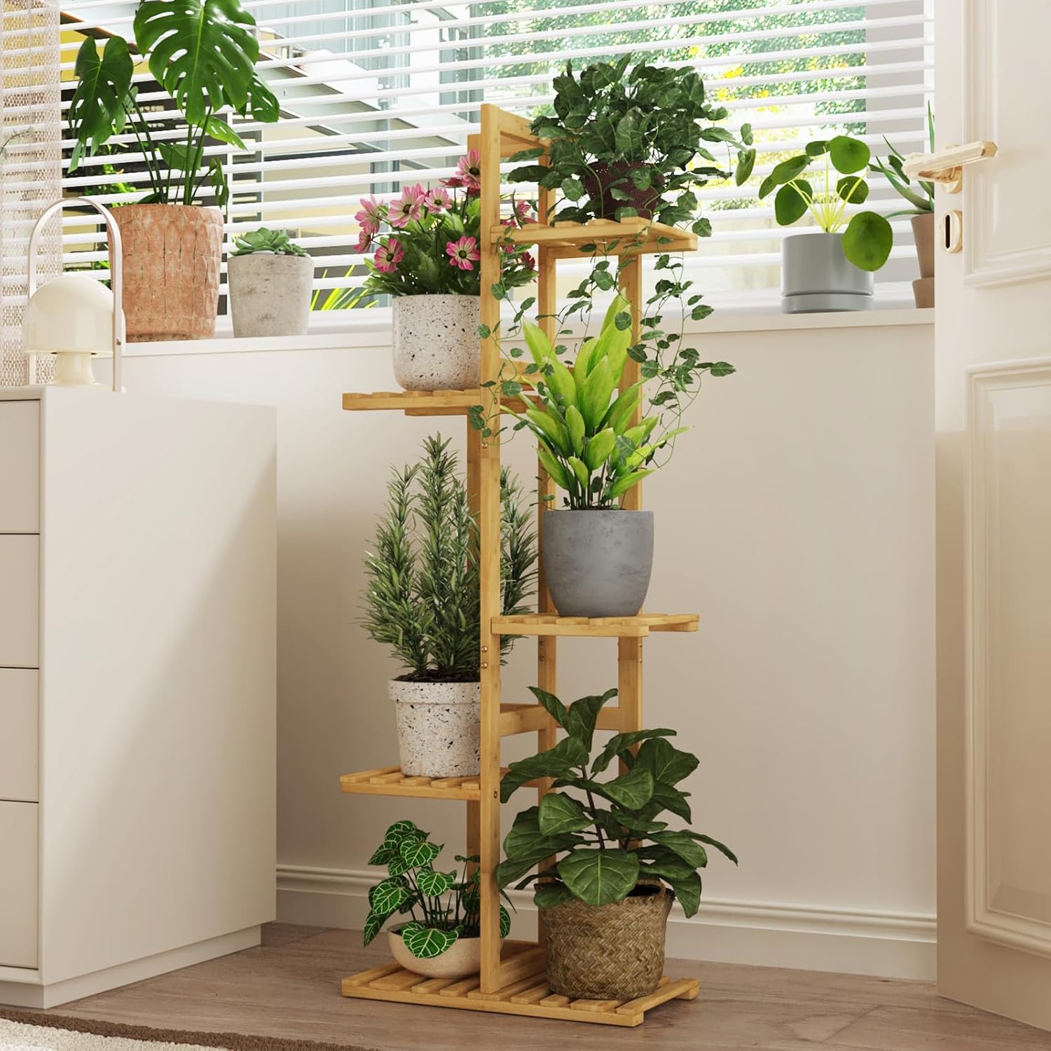 Thumbnail 2 de Bamworld 5-Tier Bamboo Corner Plant Stand for Indoor Use