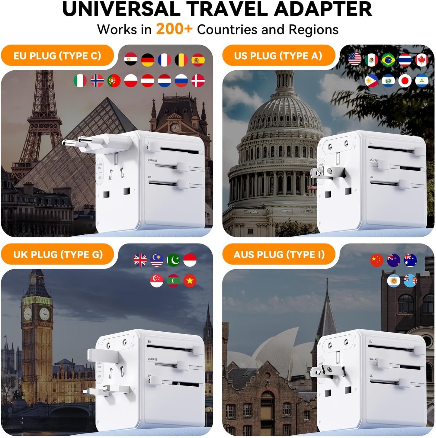 Thumbnail 4 de Auxmir Universal Travel Adapter with 3 AC, 2 USB-C PD, and 2 USB-A Ports