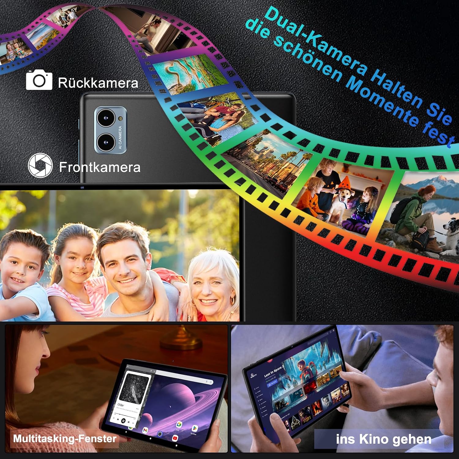 Thumbnail 6 de SUAAT 2026 Tablet Android 10 Zoll – Octa Core, 64 GB ROM, 2 TB Erweiterung, 5G/2,4G WLAN, GMS, Bluetooth 5.0, 8 MP + 5 MP, inklusive Hülle, Tastatur und Maus (Schwarz)