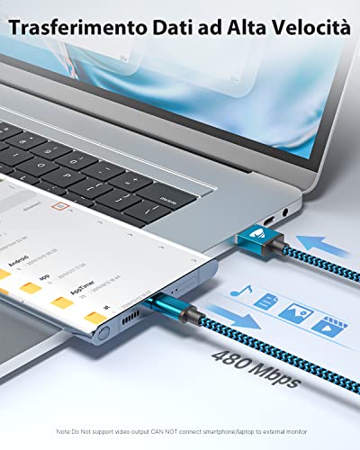 Detalle de Cavo USB C Aioneus 2m – 3 Pezzi, Carica Rapida 3A e Dati a 480 Mbps