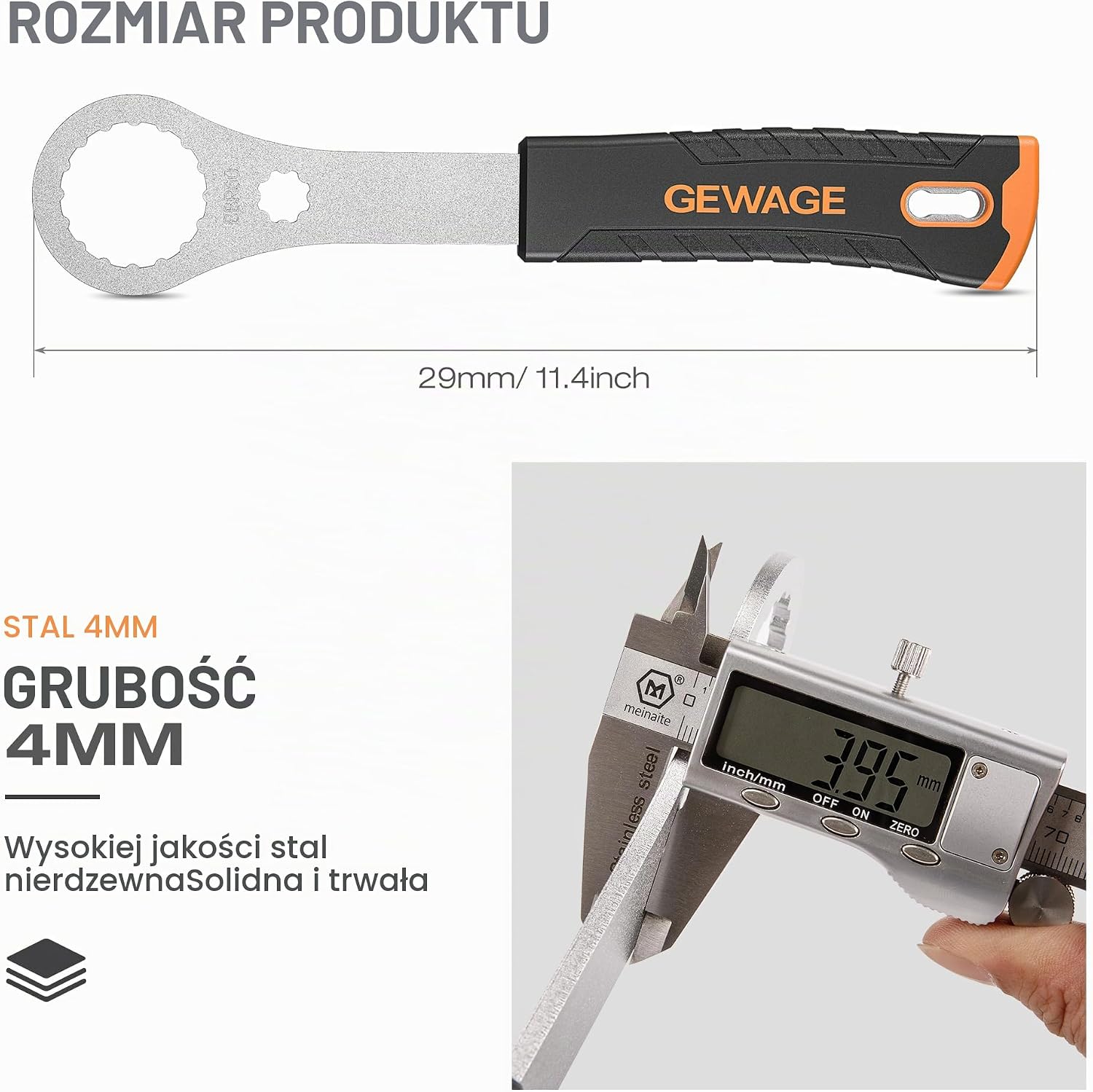 Detalle de GEWAGE GE-10bb – klucz rowerowy do suportu i Center Lock, profile 39–46 mm