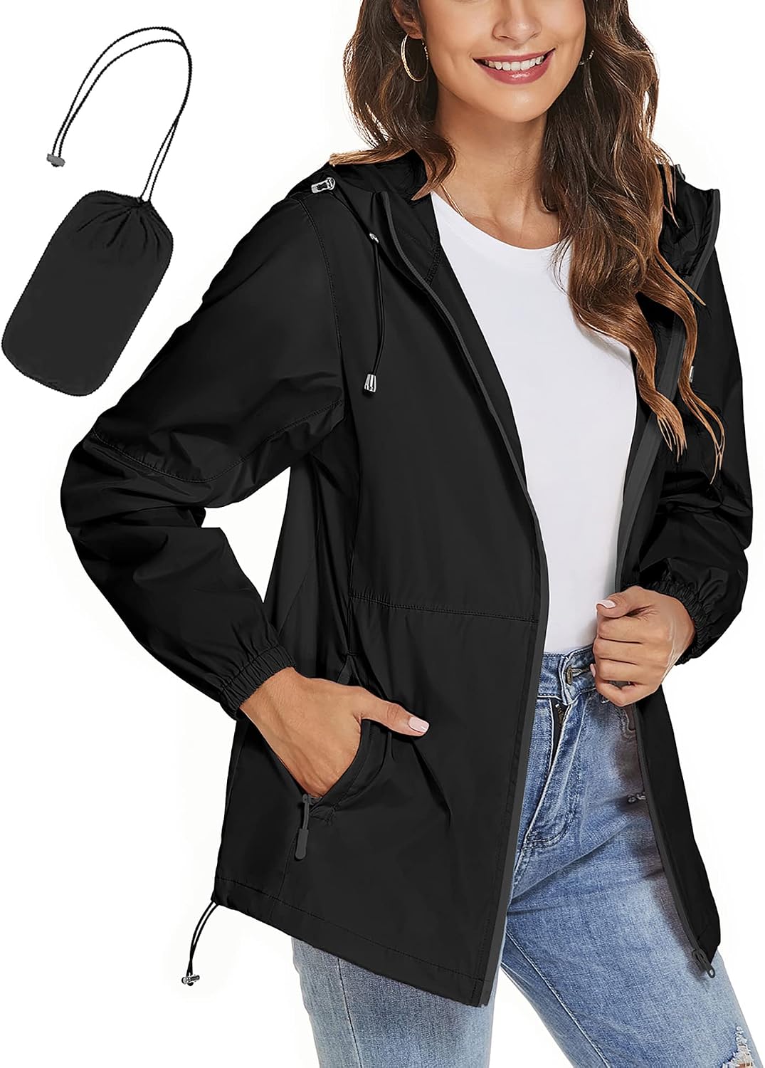 Detalle de iWoo Women’s Waterproof Lightweight Rain Jacket with Packaway Hood & Carry Bag