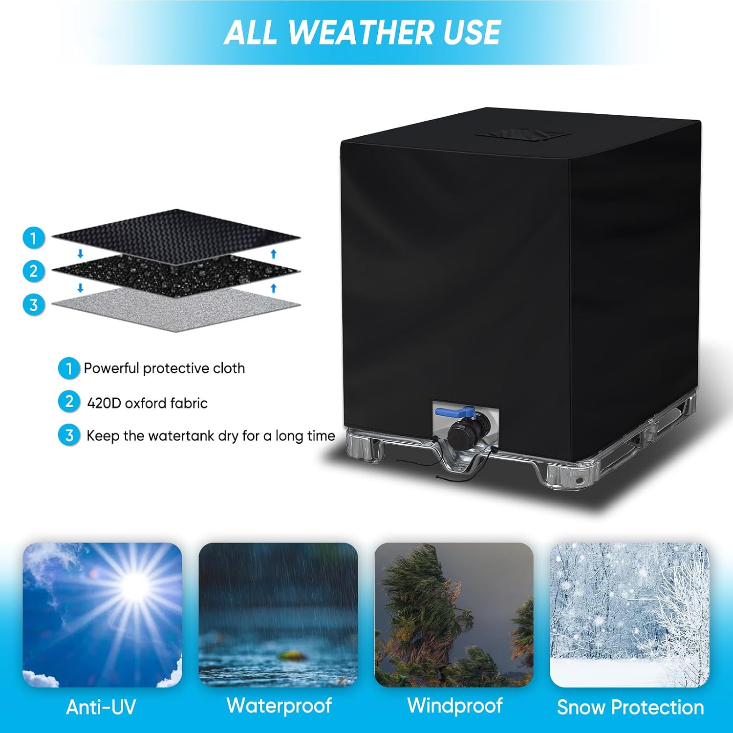 Detalle de Neverland IBC Tank Cover – Heavy Duty 420D for 1000L IBCs (120x100x116cm)