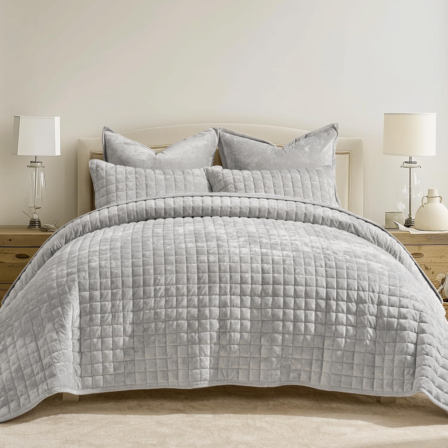 Thumbnail 6 de RECYCO Luxury Velvet Quilt Set King Size in Walnut Brown