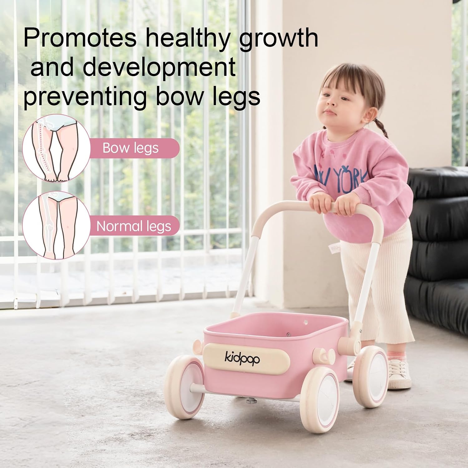 Detalle de Kidpop PULA Push & Pull Walker Wagon (Pink) – 2-in-1 push-and-pull toddler walker wagon for 7 months–3 years
