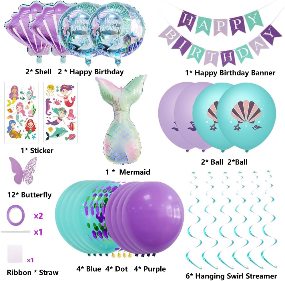 Thumbnail 3 de UOMYLEIR Mermaid Birthday Banner with Balloons ๐