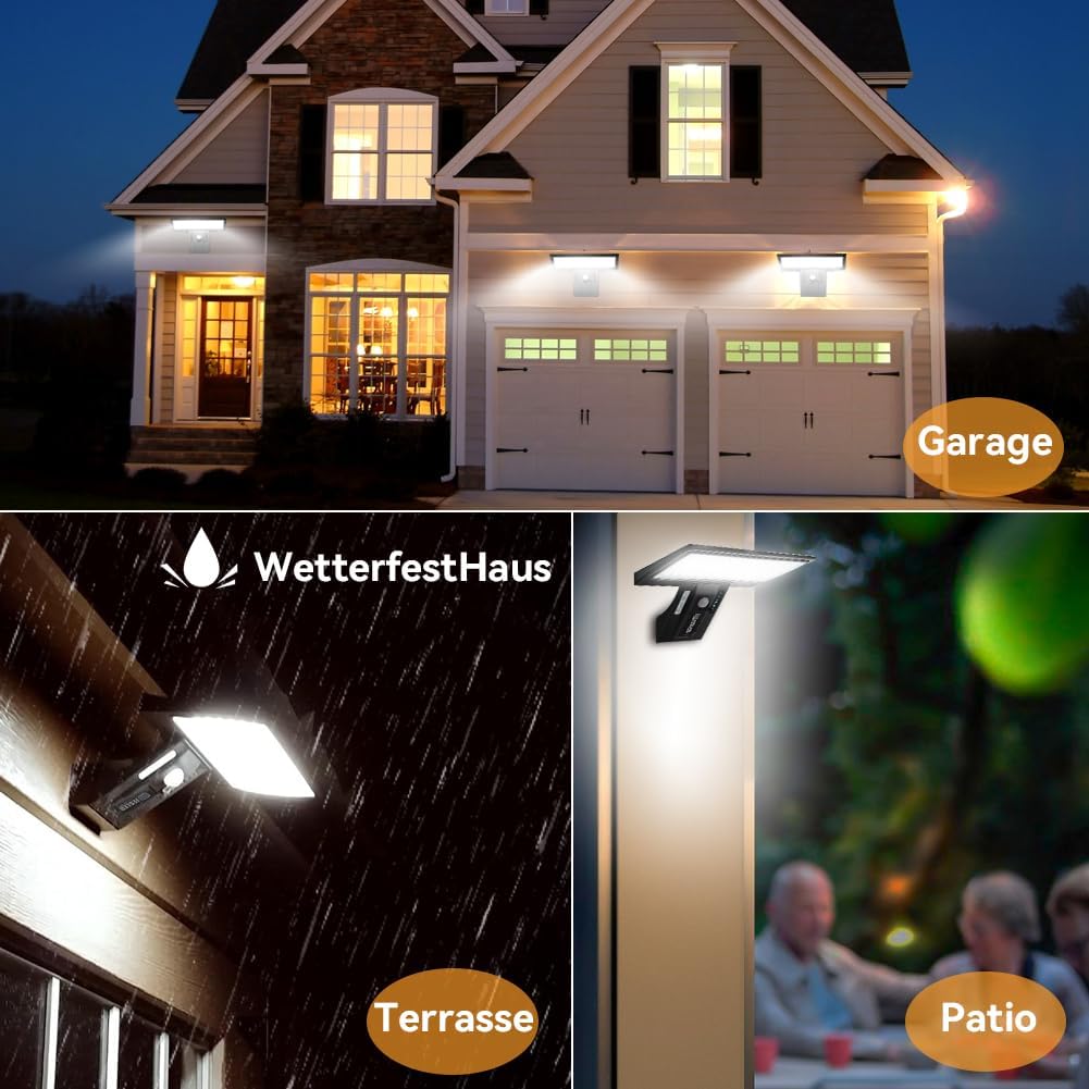 Detalle de JESLED Solarlampen für Außen mit 90 LEDs, Bewegungsmelder und 4 Modi (IP65), austauschbarer Akku – 2er-Set
