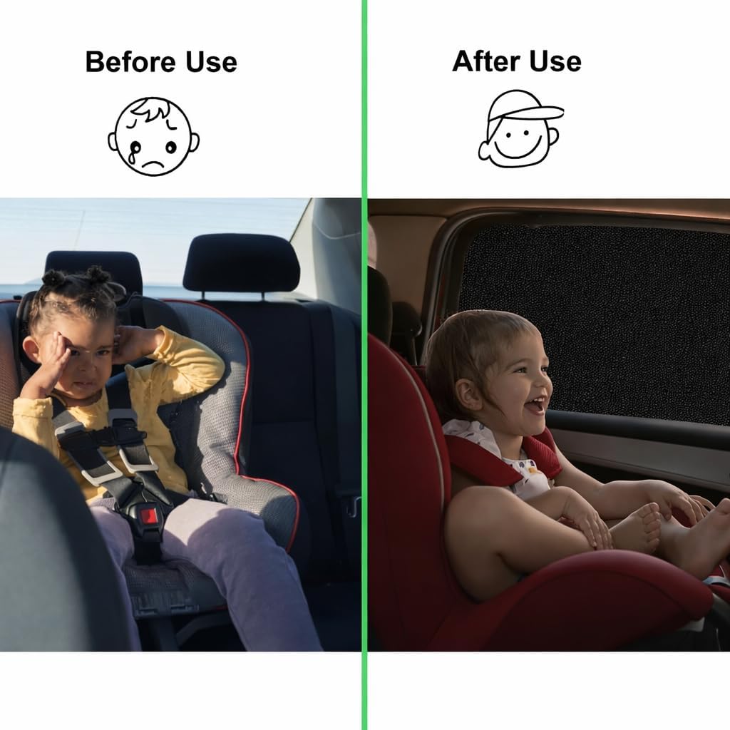 Detalle 2 de Tendine Parasole Auto Bambini con Protezione UV e Anti-insetti, tessuto elastico traspirante con finestrino apribile (universale per la maggior parte delle auto)