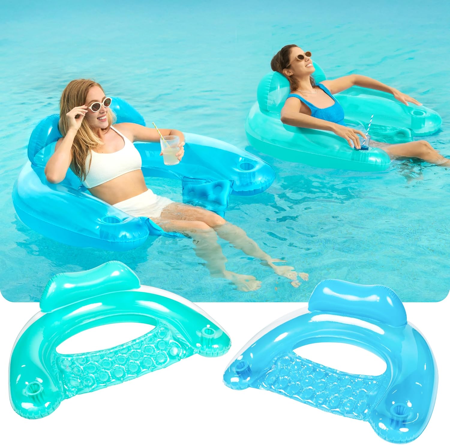 Thumbnail 1 de SLOOSH Inflatable Adult Pool Float Chair (2-Pack) with Cup Holders, X-Large