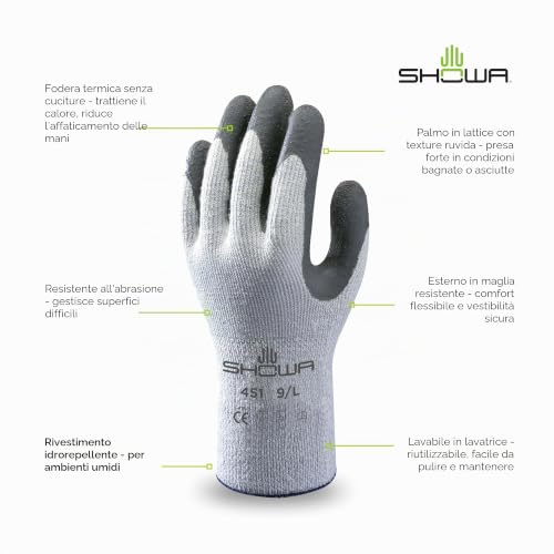 Detalle de SHOWA 451, guanto in lattice freddo grigio 7/S
