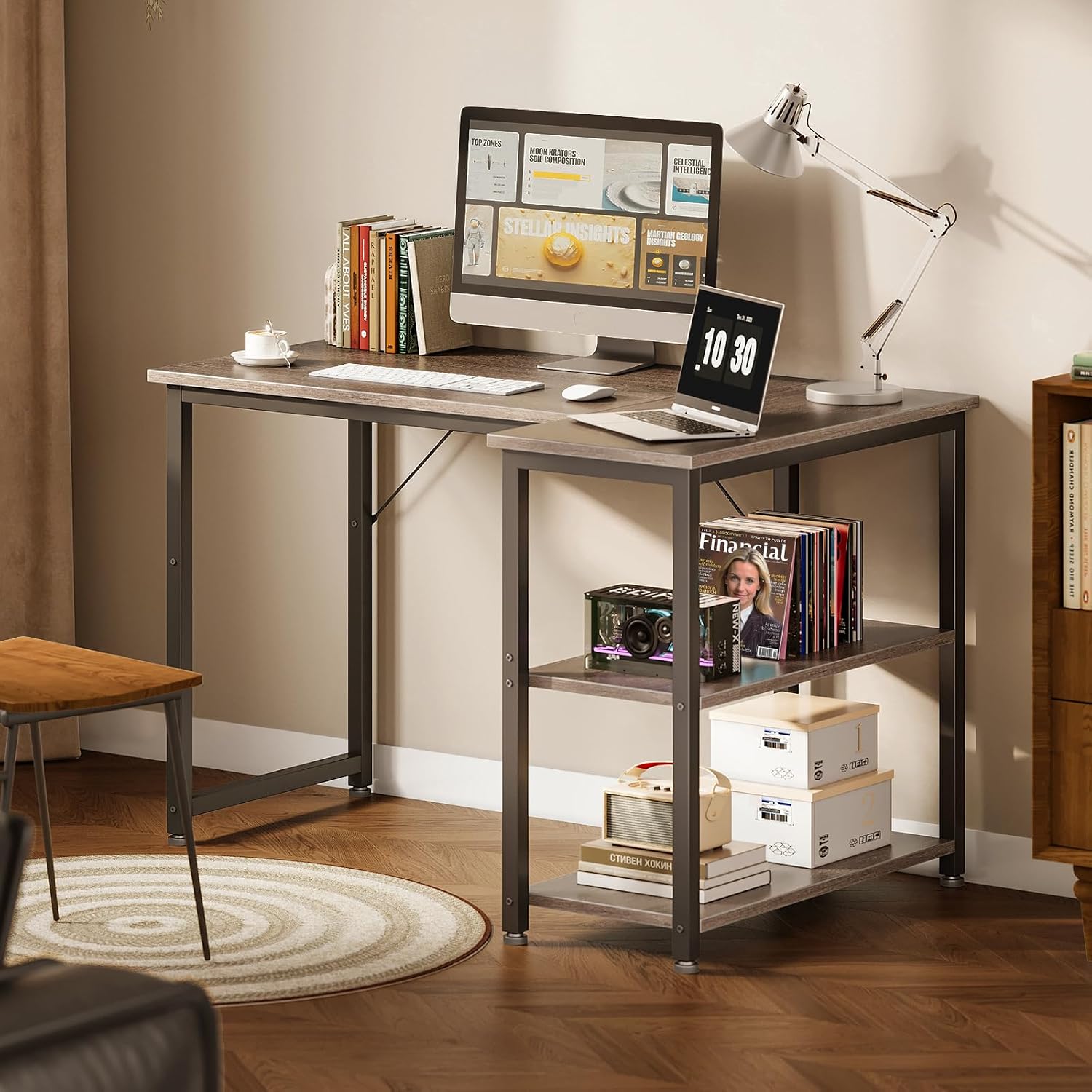 Detalle de Coleshome cji-11 L-format gamingbord med vändbar hylla, grå ek, 100 × 70 cm