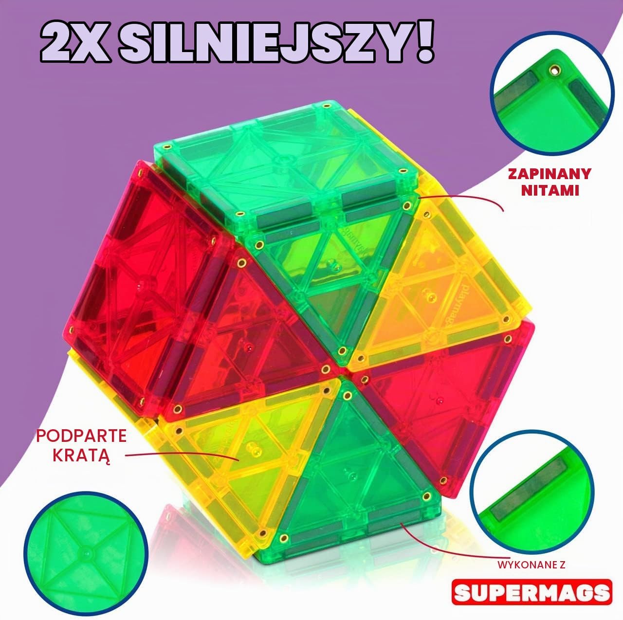 Detalle 2 de Playmags Clear Colors – kolorowe płytki magnetyczne do budowania z autem