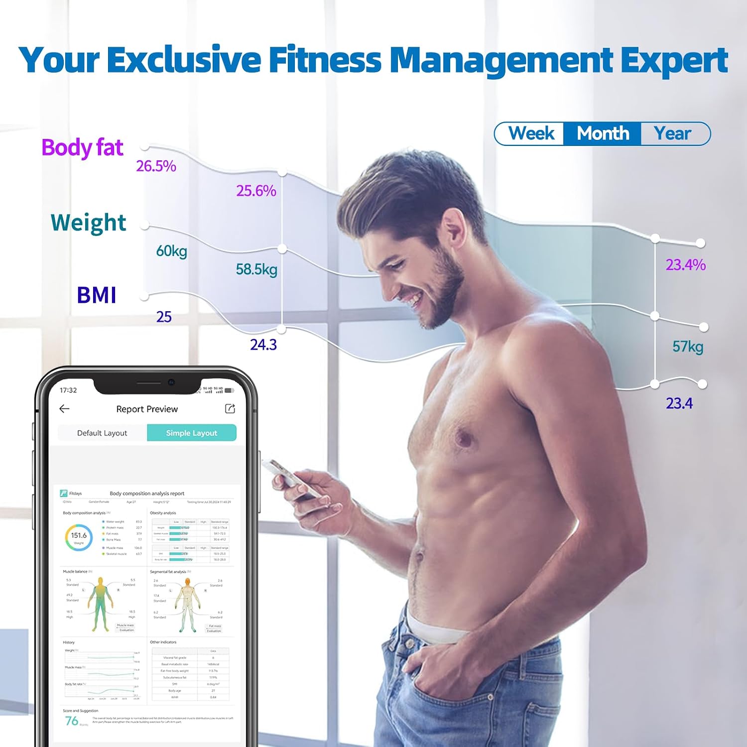 Thumbnail 5 de Lepulse 8-Electrode Body Composition Scale with Large Display and 20 Metrics
