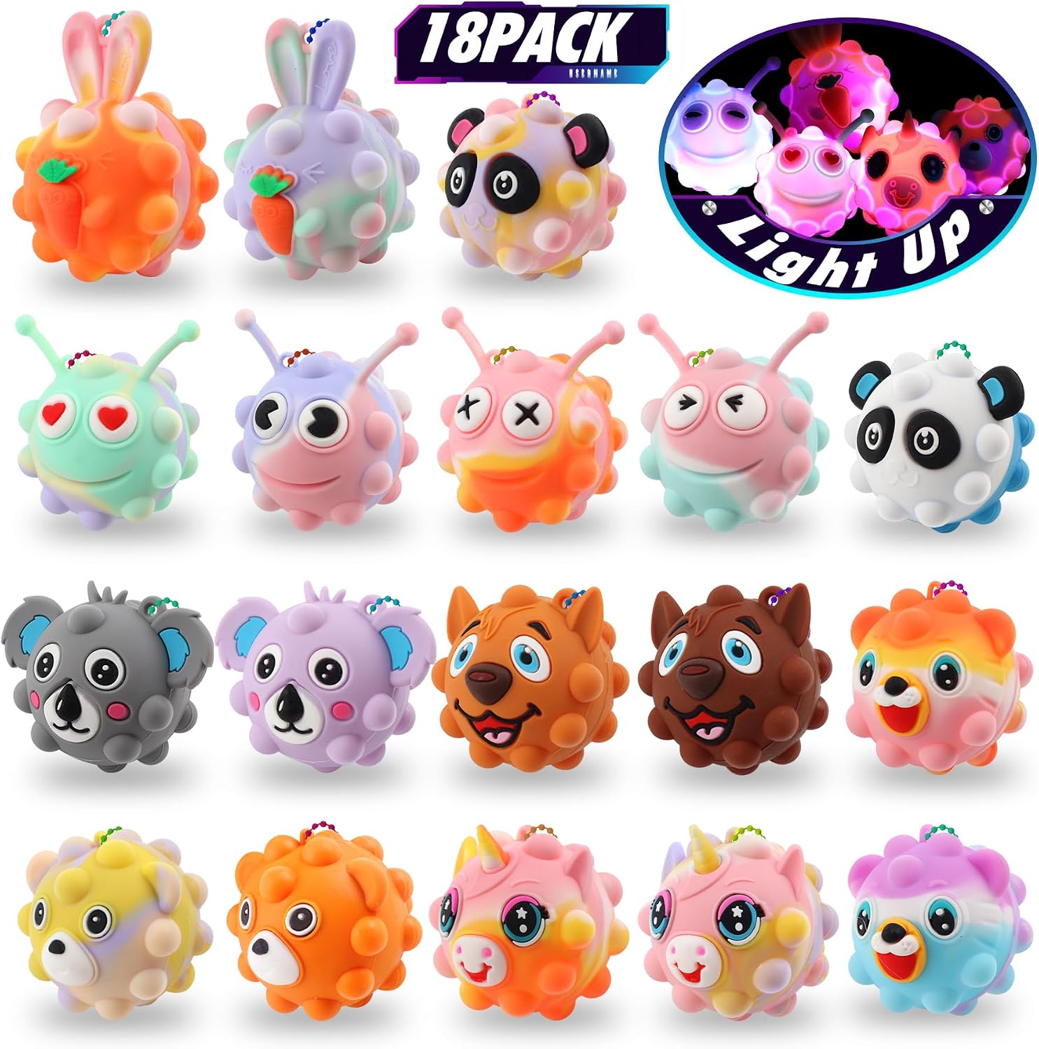 Thumbnail 6 de Party Favors for Kids: 18-Pack Light Up Animal Pop Fidget Toys