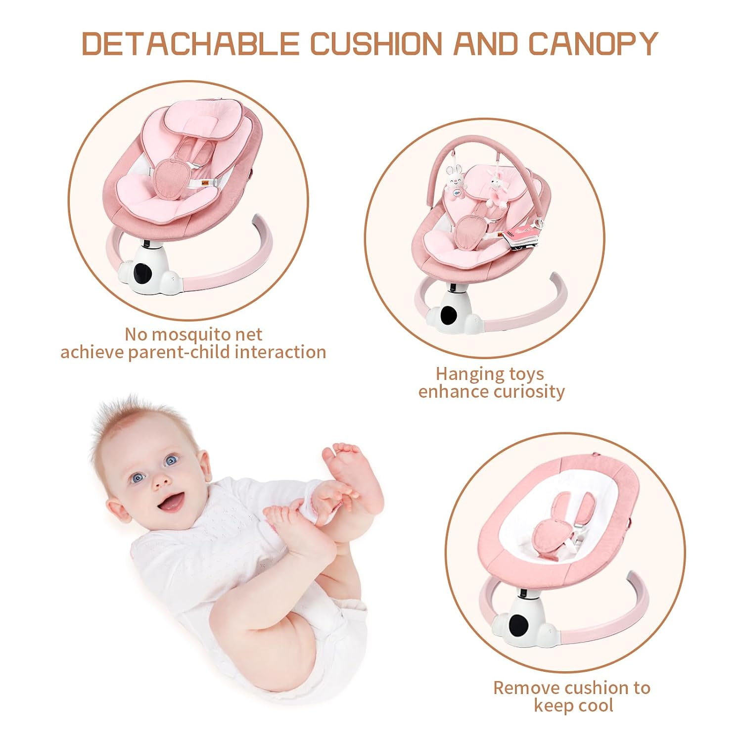 Detalle de Ansha Baby Swing for Infants, Pink Electric Swing with Bluetooth and Remote