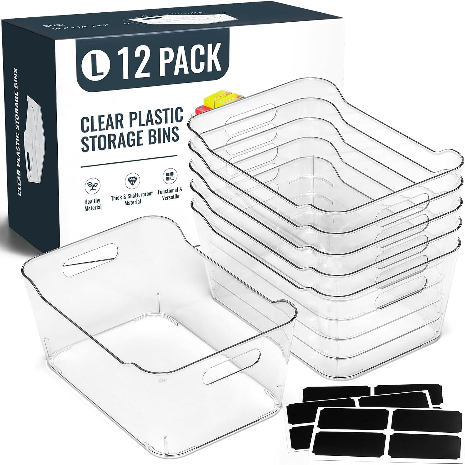 Detalle de SOHO Collection L 12-Pack Clear Storage Bins