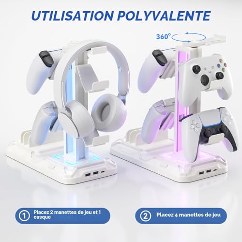 Thumbnail 7 de KDD Support Casque Bureau avec Support Téléphone – Repose Casque Gaming Blanc