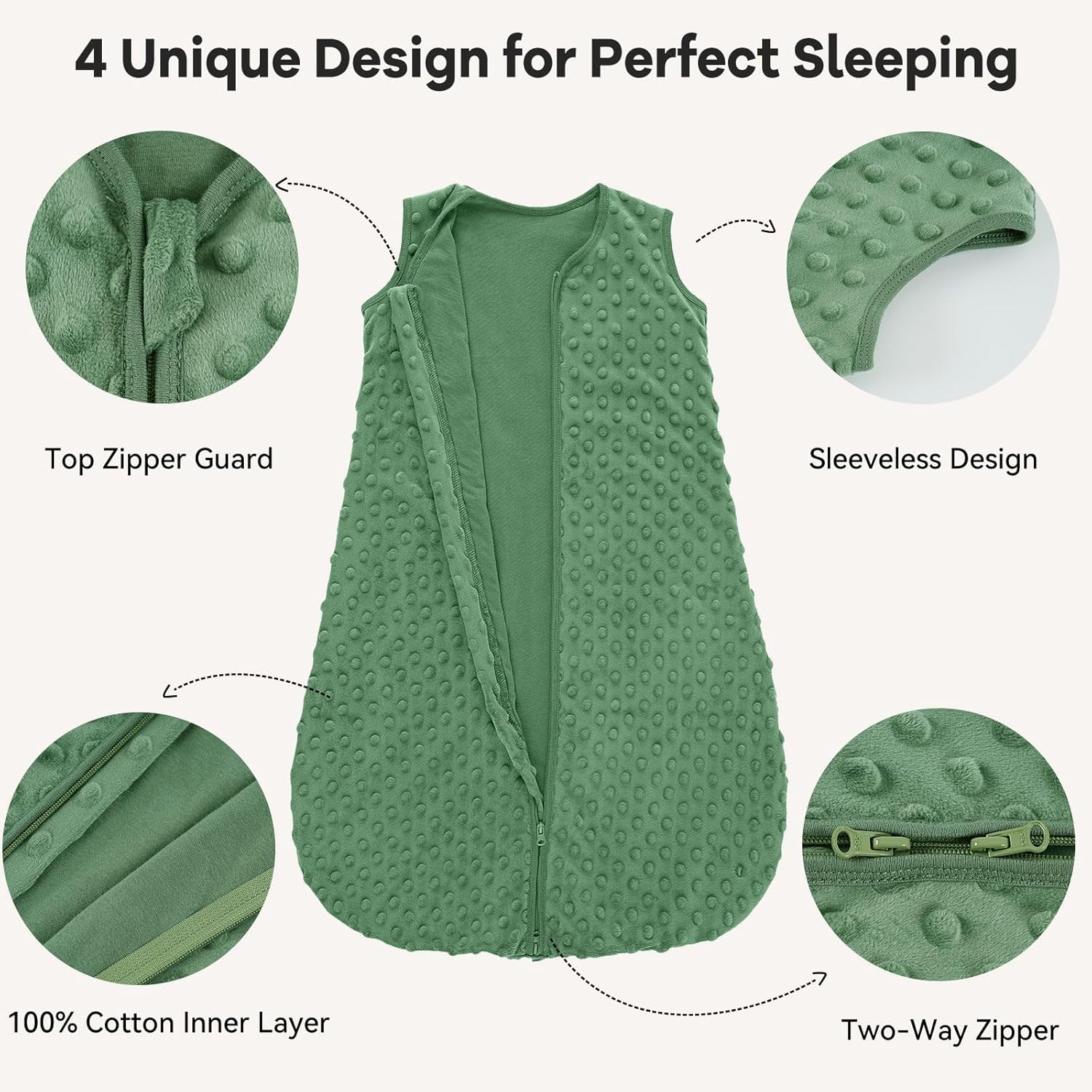 Thumbnail 2 de Unnivoll Baby Sleeping Bag 1.5 Tog with Plush Dots – 2 Pack (Blue & Green)