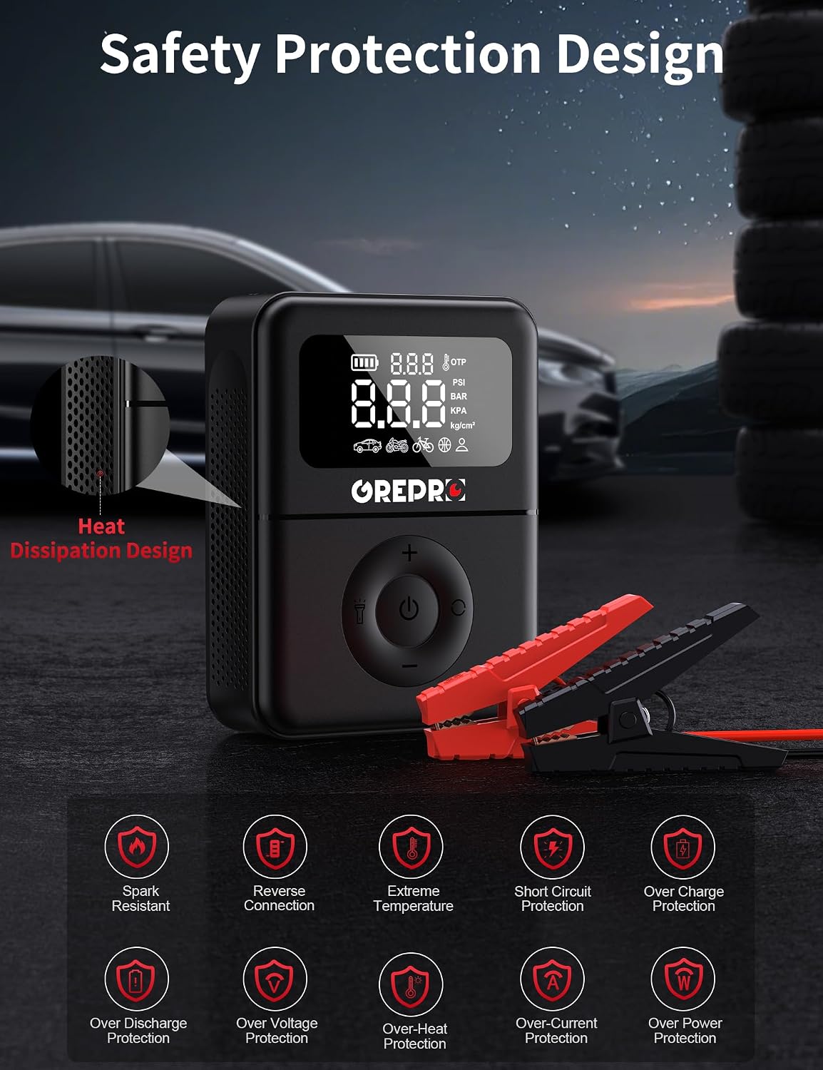Detalle 1 de GREPRO Jump Starter with Air Compressor 5000A