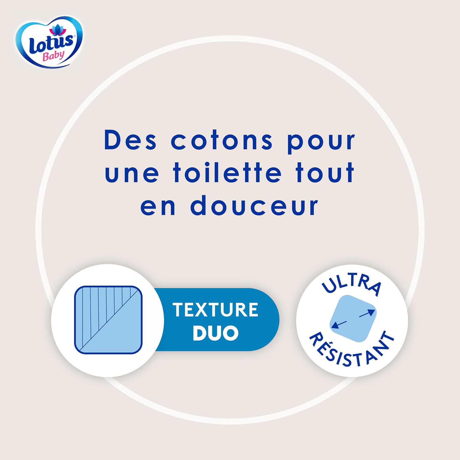 Detalle de Lotus Baby Peau Nette – Cotons bébé 510 carrés (6 paquets de 85) – coton naturel, douceur et fiabilité