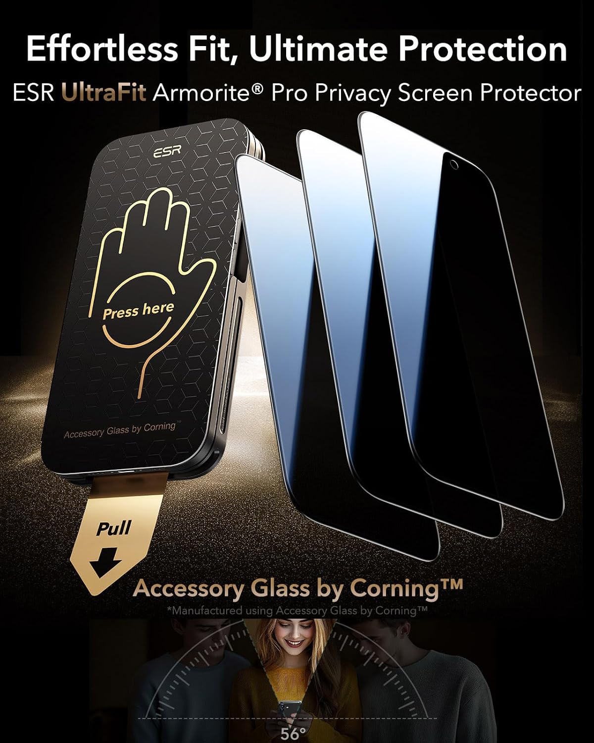 Detalle de ESR Armorite Pro Privacy Screen Protector for iPhone 16/15, 3-Pack