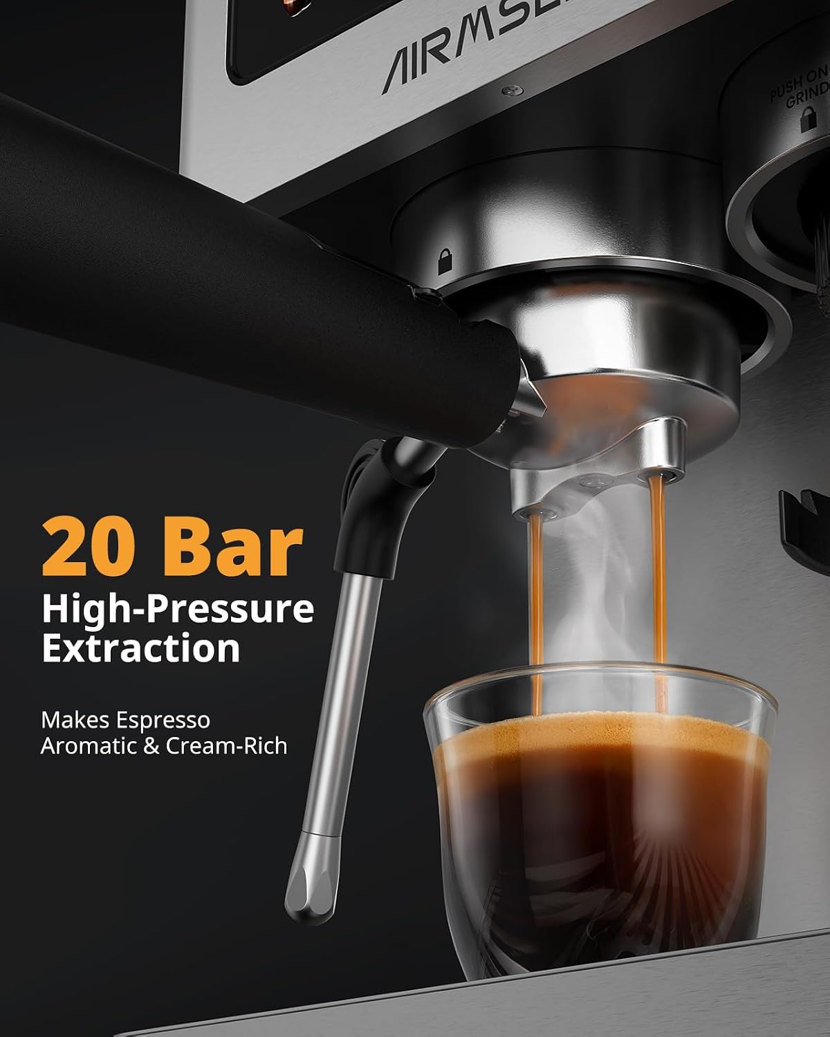 Thumbnail 4 de Airlmsen Bean to Cup Coffee Machine with Grinder & Milk Frother (20 bar) for home