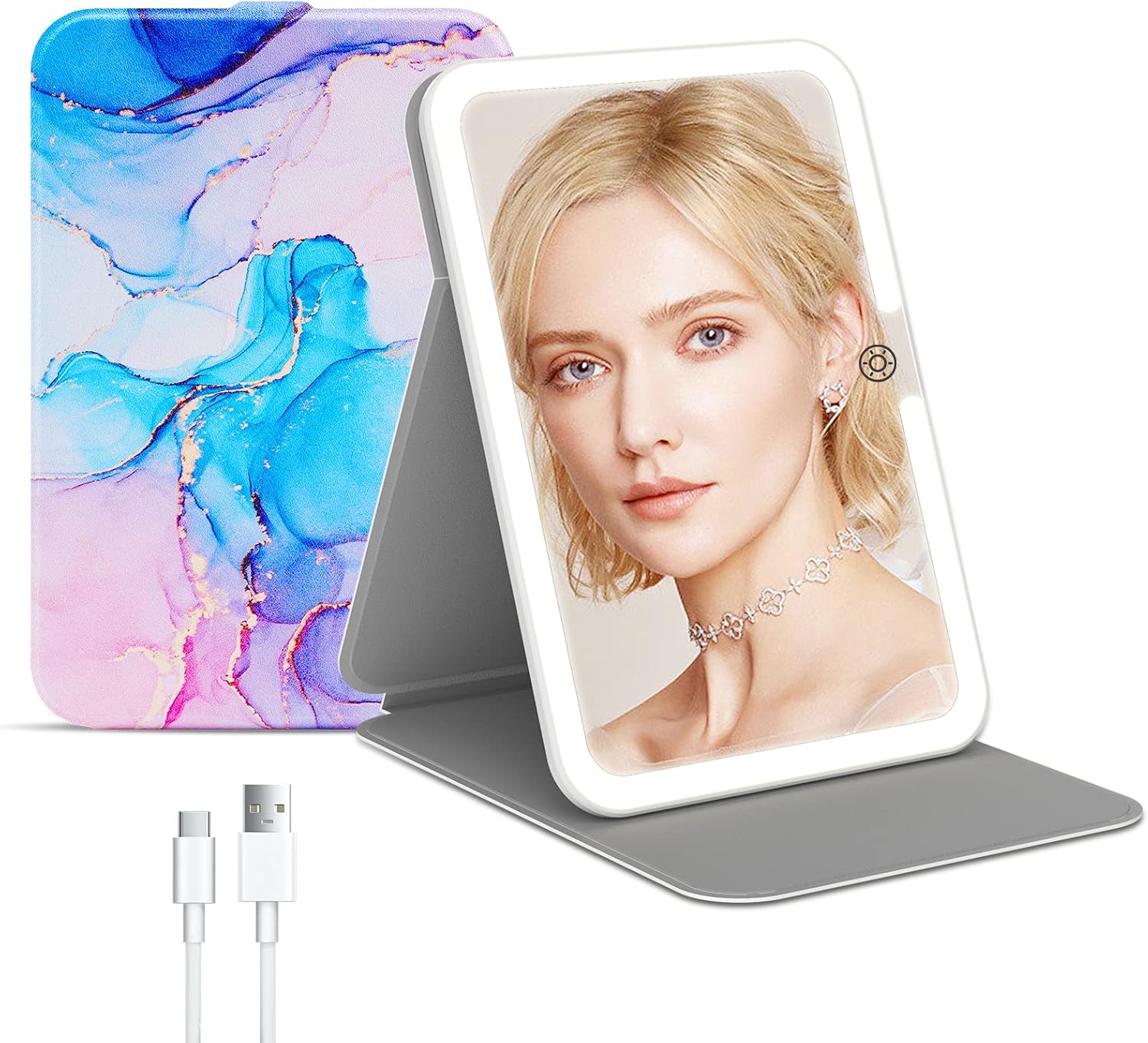 Detalle de FUNTOUCH Lighted Makeup Mirror with PU Leather Cover