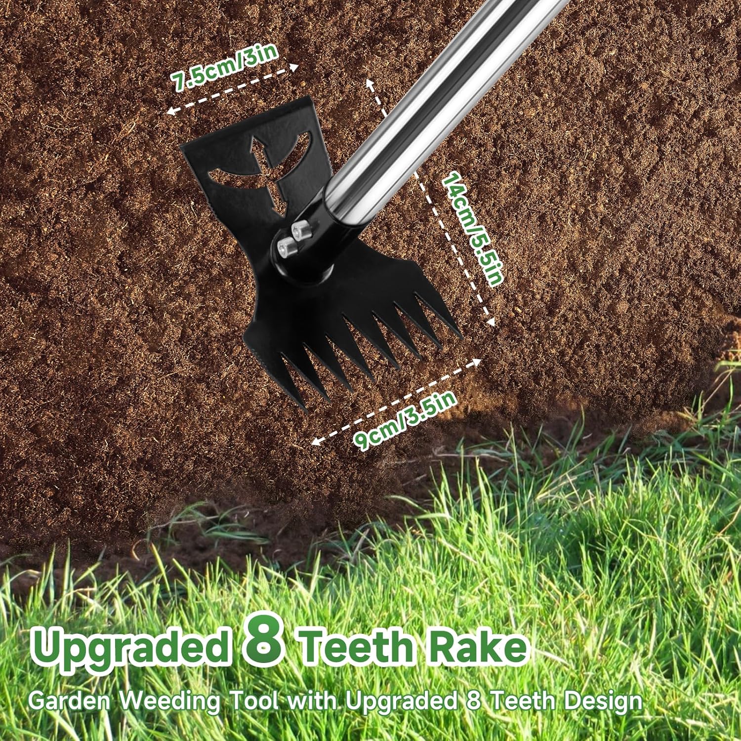 Thumbnail 4 de VFMFM Upgraded 8-Tooth Weeding Rake: 150cm Adjustable 2-in-1 Garden Tool