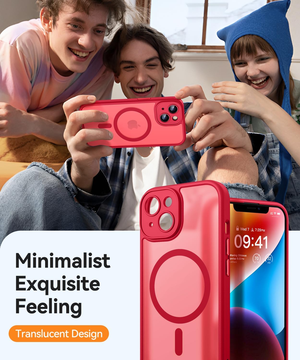 Thumbnail 6 de Coque magnétique CANSHN pour iPhone 14 (6,1 pouces) compatible MagSafe, protection photo translucide mate rouge