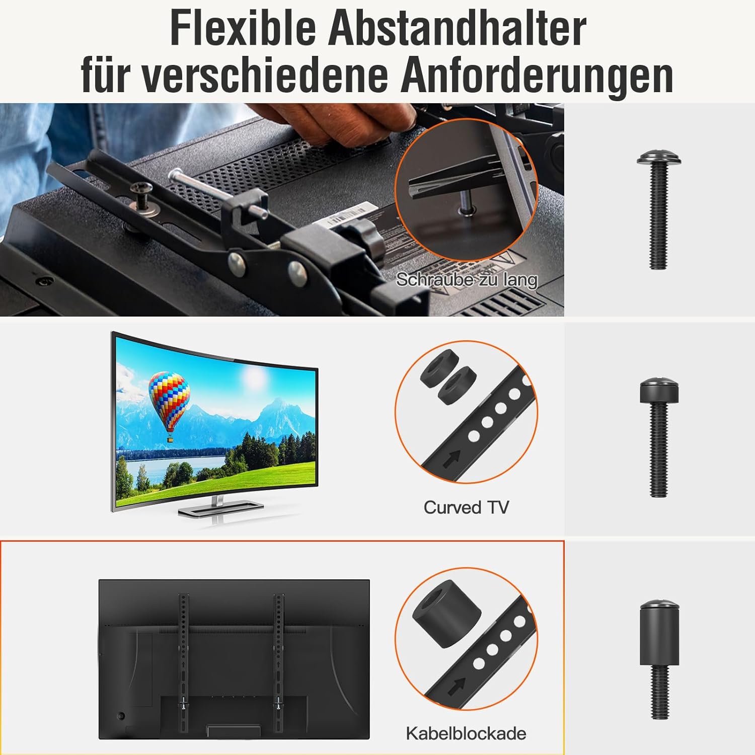 Thumbnail 6 de ELIVED Universal VESA Schrauben Set für TV-Montage – Komplettes Hardware-Kit für die meisten TVs bis 80 Zoll