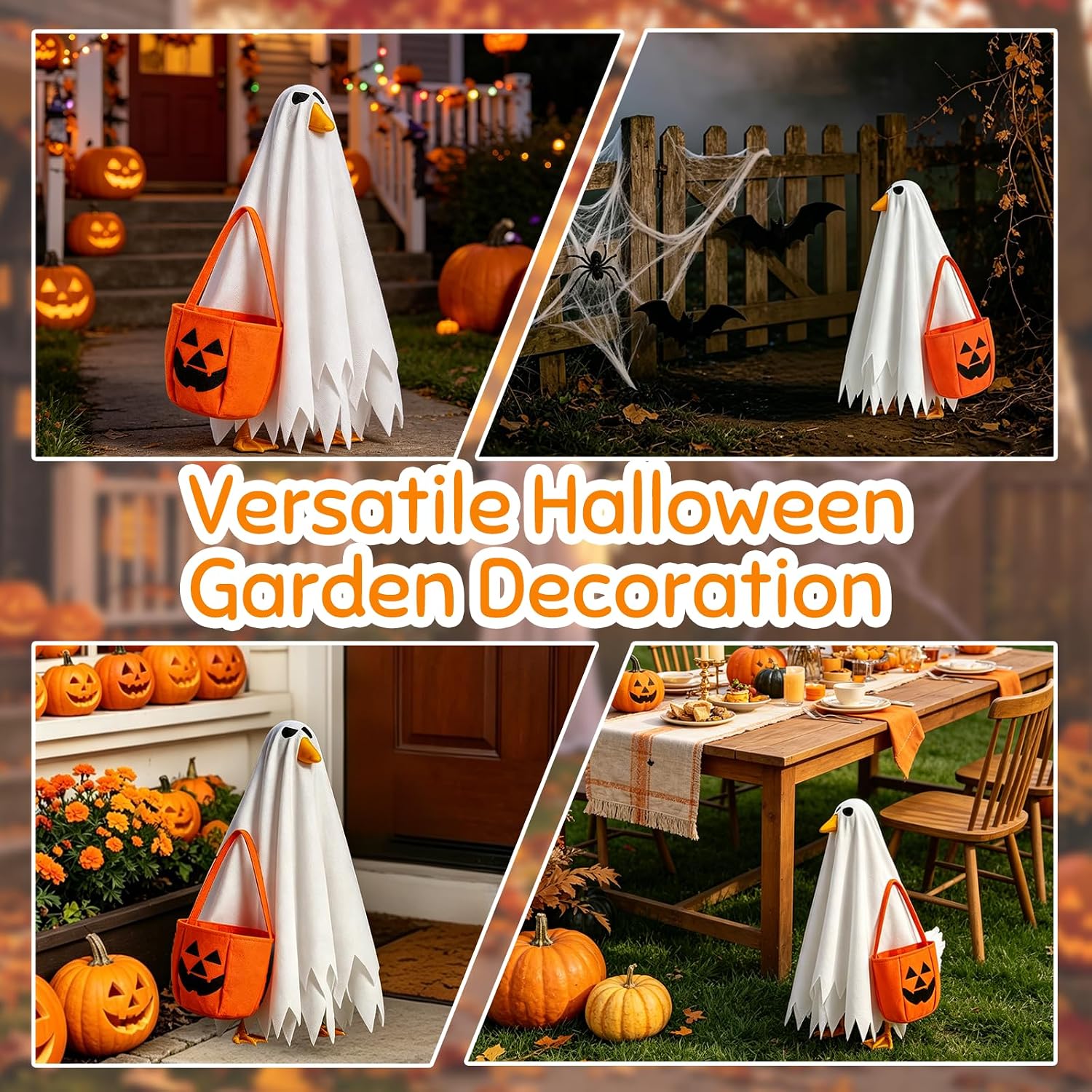 Thumbnail 6 de MEQUER Halloween Ghost Costume for 23-Inch Goose Statue with Pumpkin Bag